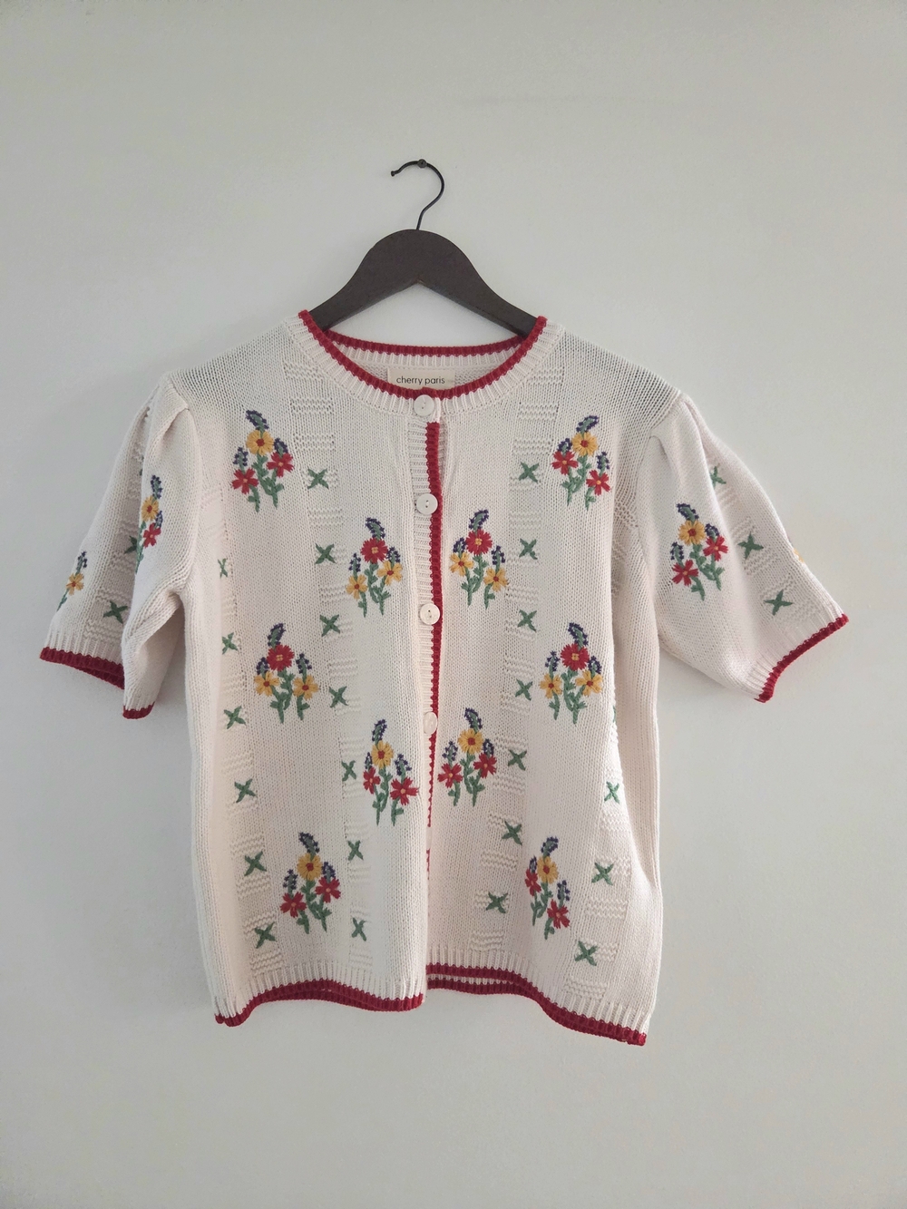 Cream Short-Sleeve Floral Embroidered Cardigan - Picture 7 of 7